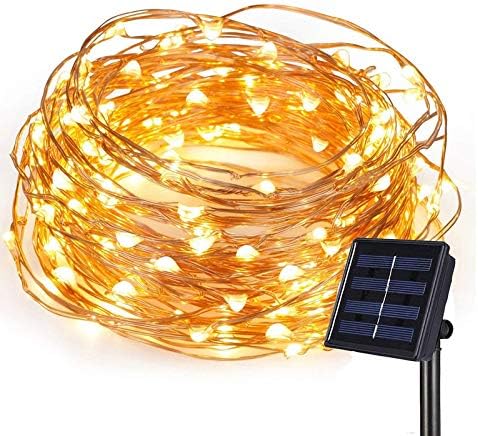 Solar String Light 33ft Fairy Lights Geefawa 100 LED Copper Wire Lights Starry String Lights Indoor/Outdoor Waterproof Dimmable Lights for Wedding Gardens Home Dancing Party Warm White