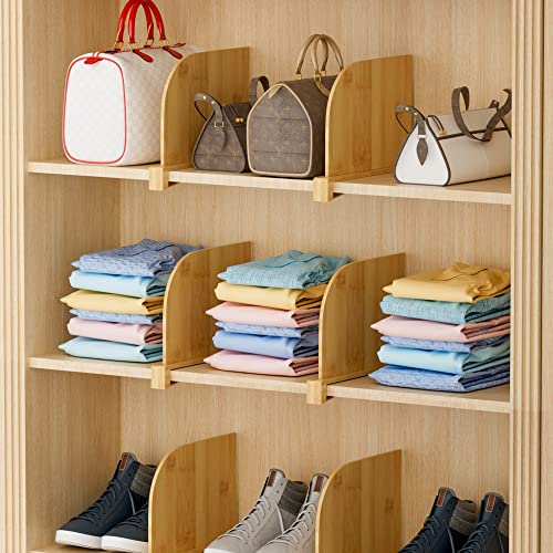 Minboo Set Of 4 Bamboo Dividers For Closet Organization, Kitchen Bookcase, Dividers Organizer For Clothes, Pants, Shoes, Books, Towels, Hats, Purses, Etc. #TOP2