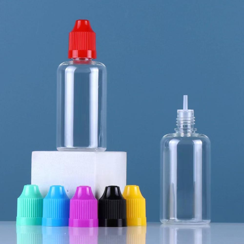 20Pcs 3-100ML Empty Plastic Eye Liquid Dropper Bottles Travel Refillable Containers Squeeze Bottle Squeezable Portable Travel Sample Paint Vials DIY Containers (colour cap,50ml)
