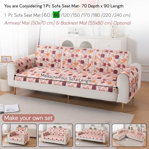 Image of HOKIPO 'Nature Muse' Premium HD Printed Holland Velvet Sofa Cover Mat for 1 /2 /3 Seater & L-Shape Sofa. Make Your Own Sofa Cover Set, Mat 70(D) x 90(L) cm, Autumn Maple (IN-914-D1)
