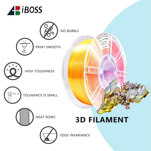 Image of iBOSS Silk Tri Color PLA Plus 3D Printer Filament, Tri-Color Coextrusion Silk PLA+ Filament 1.75mm + /- 0.02mm, 1kg /2.2lbs 3D Filament Fit Most FDM 3D Printers (Silk Green Orange Gold)