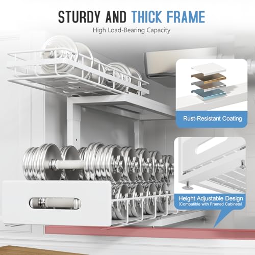 Image of Under Sink Organizer Upgrade To Professional Rails,2-Tier Dual Pull Out Cabinet Storage,Height Adjustable Slide Out Drawers For Bathroom Kitchen,2 Pack-18.5 inchDx12.8 inch-16.9 inchH,White
