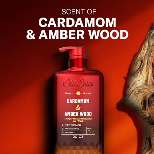 Image of Old Spice Body Wash for Men, The Spice Alchemist Collection, 24 /7 Cologne Infused Hydration, No Trade Off Formula, Free of Phthalates Silicones & Dyes, Cardamom + Amber Wood Scent, 20 oz