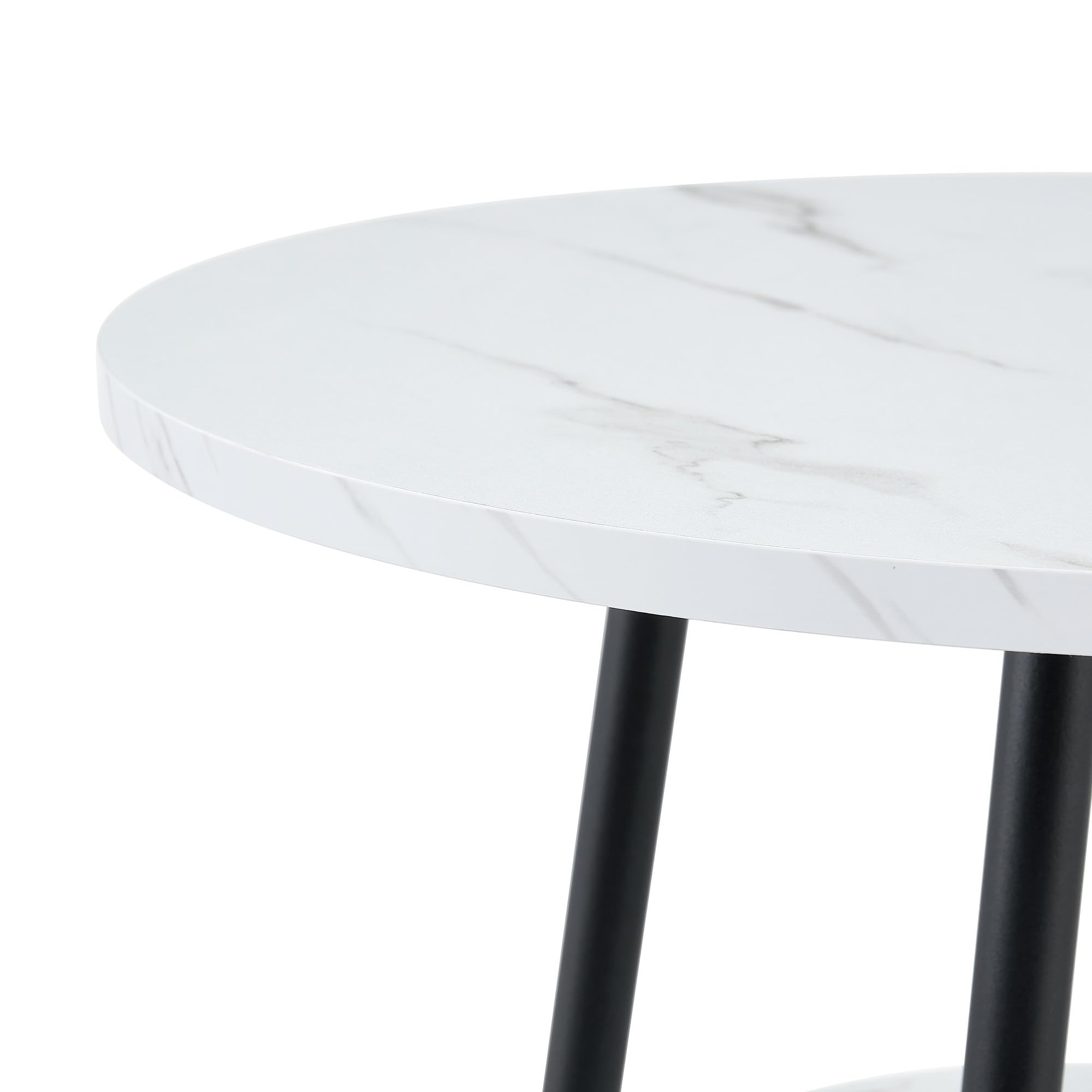 Moderner Bartisch mit Stauraum, Weißer Marmoroptik und schwarzem Metallrahmen, Durchmesser 60cm, Höhe 89cm, Zeitgemäßer Stehtisch für Küche, Esszimmer und Café