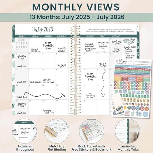 bloom daily planners 2025-2026 Academic Year Daily Planner (July 2025 - July 2026) - A5 Weekly & Monthly Calendar Agenda Organizer Book with Stickers - 5.5\" x 8.25\" - Boho Greenery