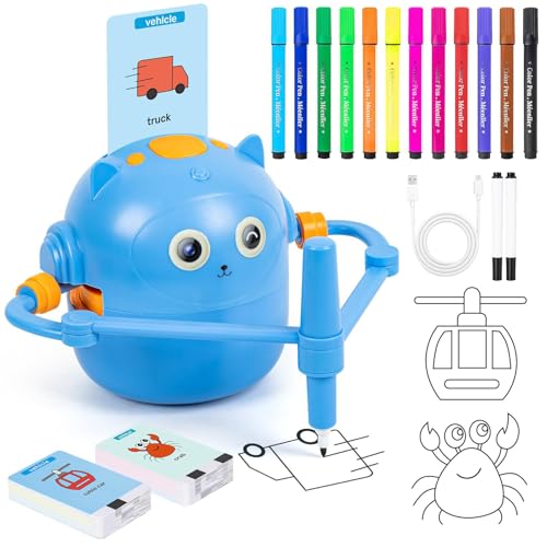 Drawing Robot Para Niños, Con 100 Tarjetas Y 12 Bolígrafos De Colores, Robots Juguete, Robot De Dibujo Educativo Interactivo Con Voz Para Niños Y Niñas A Partir De 3 Años