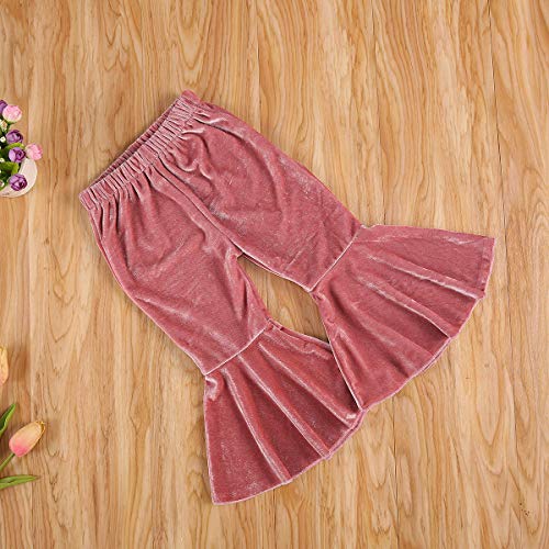 Toddler Bell Bottoms Baby Girls Ruffle Leggings Bell-Bottomed Flare Pants Trousers (D-Pink, 6-12 Months) - Thumbnail 4