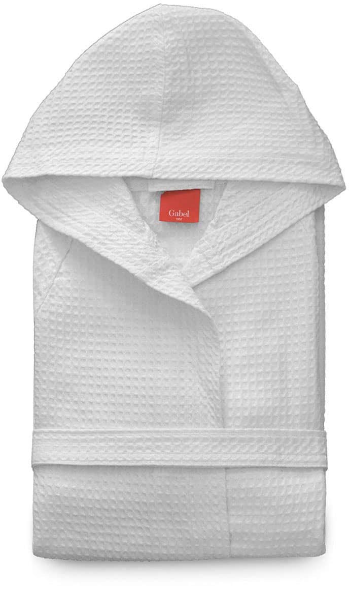 Gabel - Accappatoio in Puro Cotone Nido d'Ape con Cappuccio Tinta Unita Unisex - Golf - Bianco, XL