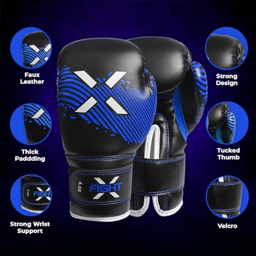 Image of FightX Kids Boxing Gloves Junior 4oz, 6oz Training Boxing Gloves for Girls and Boys Fighter Boxing Gloves MMA PU Leather Sparring Boxing Gloves Set for Children