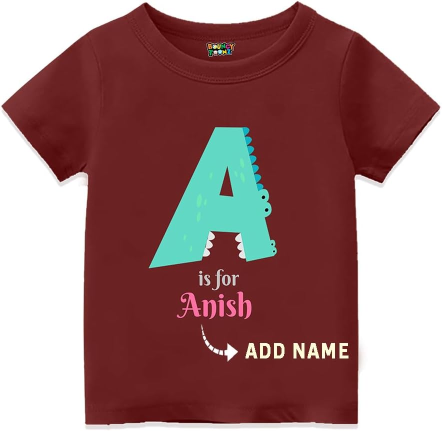 Bouncy Toonz Customised Alphabet Toddler Tshirts for Birthday Gifts for Boys and Girls - Kids Personalised Custom Return Gifts (cus-Alphabet-a)