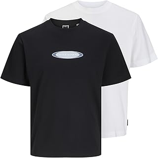 تيشرت بأكمام قصيرة مطبوع عليه العلامة التجارية للرجال جيه كوباسر، عبوة من قطعتين من جاك اند جونز