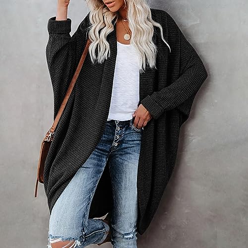 Heevina Cardigan Sweaters for Women Knit Long Sleeve Knee Length Solid Color Open Front Oversized Elegant Coat Fall2