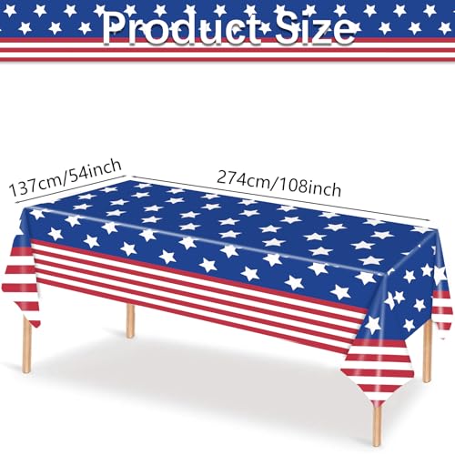 Image of 3pcs 4th of July Tablecloth - Patriotic American Flag Table Cloth, Plastic Disposable Rectangle USA Star Stripe Table Cover for Memorial Day, Fourth of July Independence Day Decorations, 54 inch x 108 inch
