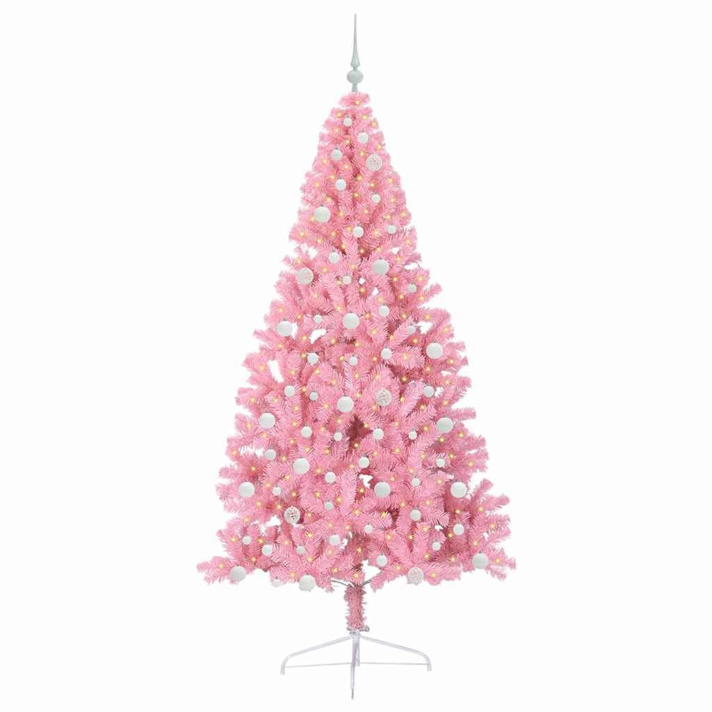 Sztuczna podświetlana choinka różowa 240 cm, PCW, z 300 diodami LED o ciepłej białej barwie, 8 trybów, zasilanie USB, do użytku wewnątrz i na zewnątrz, trwała, świąteczna