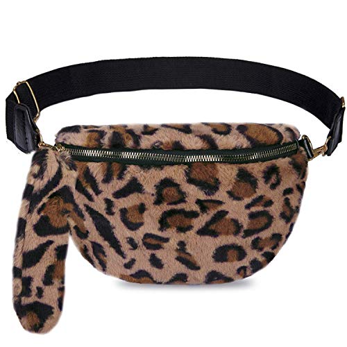 LIVACASA Riñoneras Mujeres Riñoneras de Marcha Invierno Suave Lana Chicas Bolsas de Cintura Lindos Multi Color como Concha Marrón Leopardo