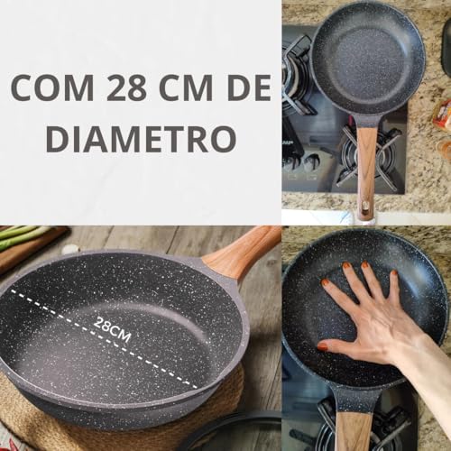 Frigideira Antiaderente Revestimento Cerâmica 28 CM para Fogão Indução Gás Elétrico Cooktop Grande F
