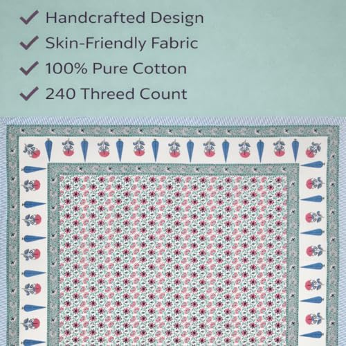 Image of ElanorHomes 240 TC Cotton Double King Size Bedsheet | Ultra-Soft & Skin-Safe | Breathable Summer Comfort | 93x108 inches with 2 Pillow Covers (Azure Fern)