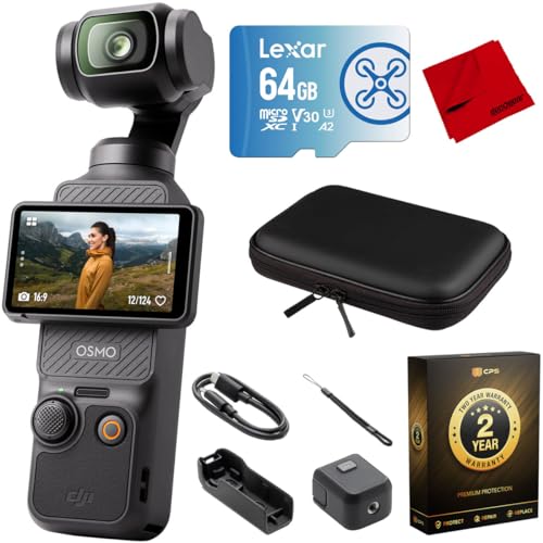 Image of DJI Osmo Pocket 3 Handheld Gimbal Stabilizer with 1′′ CMOS & 4K /120fps Video, 3-Axis Stabilization Bundle with 10 inch Hard EVA Case, 64GB Memory Card and 2 YR CPS Enhanced Protection Pack