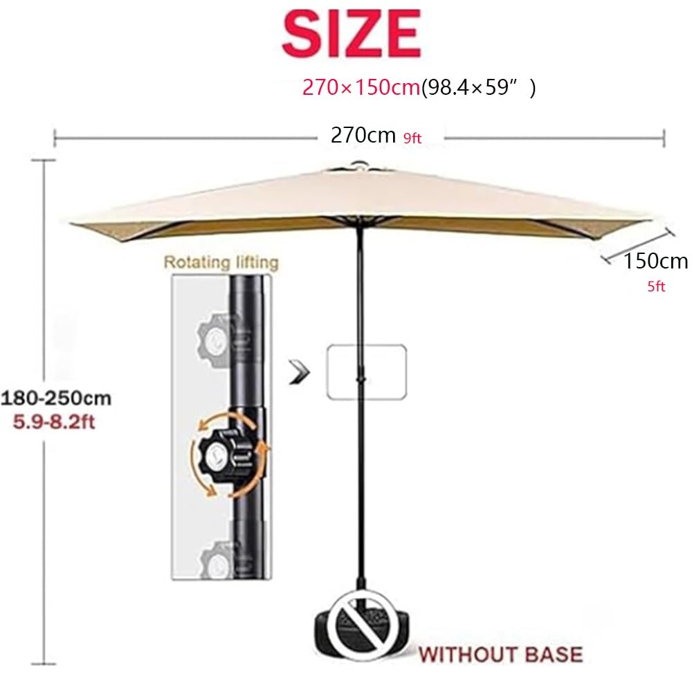 Ombrellone Da Giardino Parasole Per Esterni Ombrellone Da Parete | 2.7×1.5m 5 Costole Ombrellone Da Balcone Altezza Regolabile Protezione UV