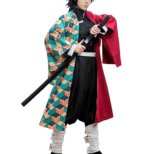 CR ROLECOS Giyuu Tomioka Cosplay Outfit Giyuu Cosplay Costume Mens Anime Robe Kimono Uniform Halloween 3XL