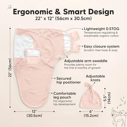 Image of KeaBabies 3-Pack Swaddles for Newborns, Girls, Boys with Hats - Organic Soft Baby Sleep Sacks, Breathable Baby Swaddle 3-6 Months Beanies Set, Premie Infant Sleep Sack 0-3 Months (Angelic)