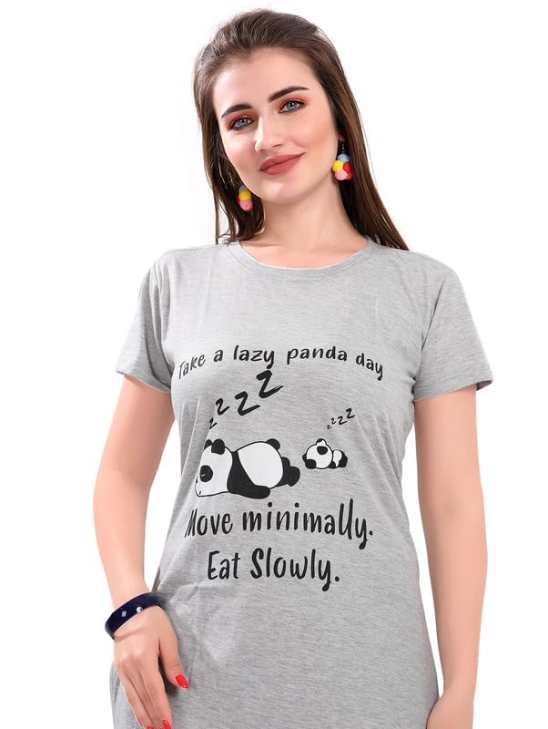 Image of Printed Knee Length Pocket Night Dresses for Women | Cat Lover | Premium Soft Cotton Nighty | Blue and Maroon