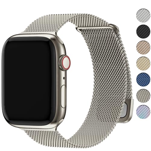 Fullmosa Correa Magnética Para Apple Watch 40mm 44mm 46mm 45mm 42mm 41mm 38mm,Pulsera Repuesto de Acero Inoxidable Milanese Loop para iWatch Series 11 10 9 8 7 6 5 4 3 2 1,Starlight