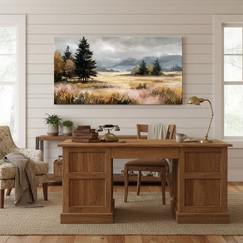 KZKU Landscape Canvas Wall Art For Living Room Mountain Forest Scene with Trees and Field Vintage Country Scenic Pictures Bedroom dining room Office Kitchen Decor 20X40inch by KZKU - Used condition - Image 5