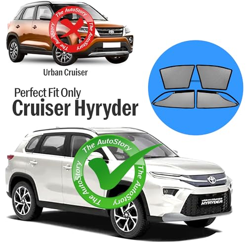 Image of AutoStory Magnetic Car Sunshade for Urban Cruiser Hyryder | Front Half Cut for Mirror Visibility + Rear Full Coverage with Zipper | Heavy Heat & UV Protection | Privacy Side Window Curtains Shades
