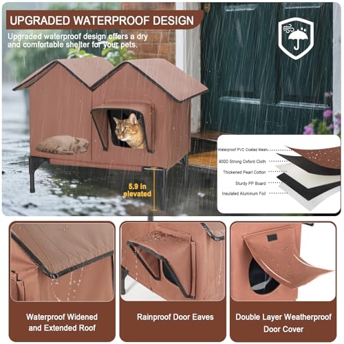 Heated Cat House, Large Heated Outdoor Cat House Weatherproof for Winter, Elevated Waterproof Insulated Cat Houses for Outdoor Cats, Comfortable and Warm Feral Cat Shelter (Tan) by IPEAIN - Image 3
