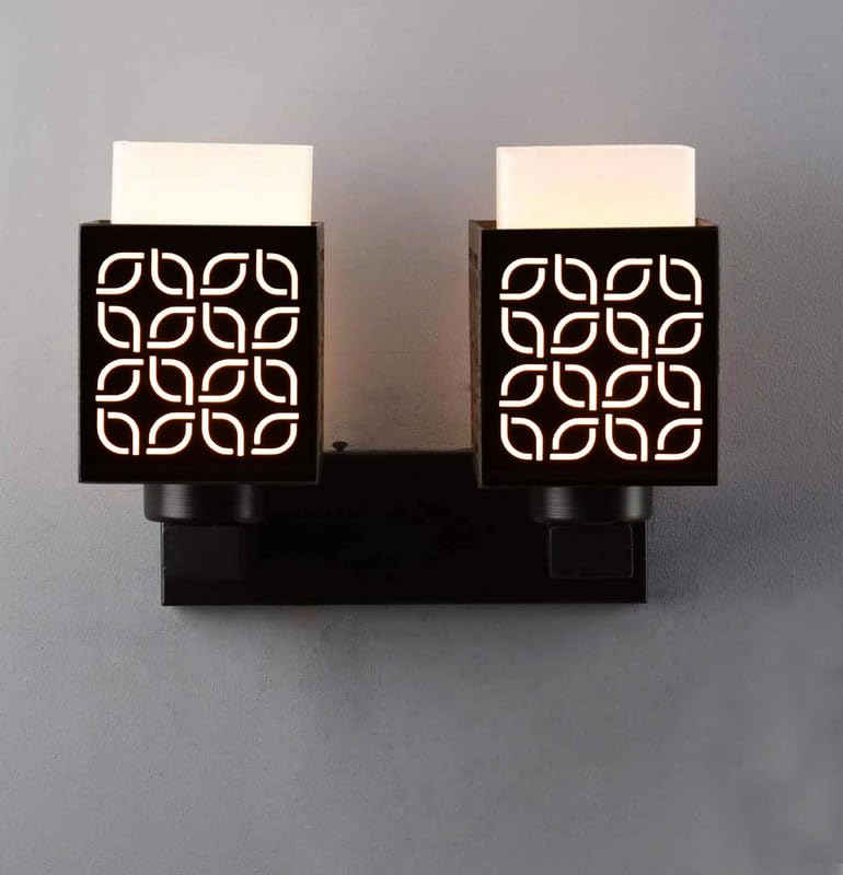 S S Enterprises Wooden Double Wall Lamp Ensemble, Illuminating Your Space with Elegance, Modern Design, Energy-Efficient LED Lighting for Bedrooms, Living Rooms, Drawing Rooms 87