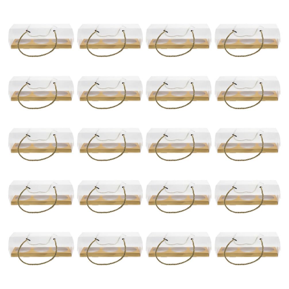 ABOOFAN 20pcs Clear Cupcake Boxes with Handle Rectangular Cupcake Containers Cake Carrier Holder for Dessert Cookies Muffins Bakeries