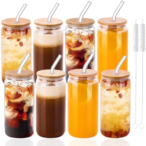 DESIYUE 4-Pack 20oz Mason Jar Drinking Glasses With Bamboo Lids & Straws - Glass Iced Coffee Cups For Smoothies, Tea, Juice | Includes Straw Brush - View #9