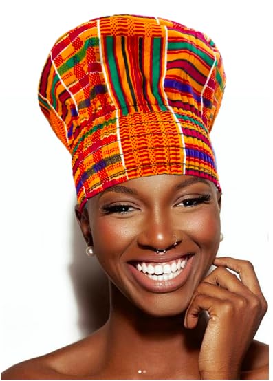 ShopHaven African Womens Nefertiti Crown Hat Kente Print African Tribal Hat Ankara Africa Woman Hat (Kente 2)