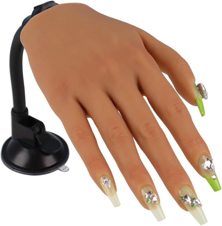 Practice Hand for Acrylic Nails with Stand Bracket, Silicone Fake Hands to Practice Fake Nails Mannequin Hand for Nails Practice and Nail Art Single Right Hand Color 4#