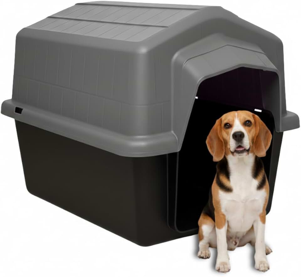 Casinha Pet 2 em 1 Grande N5 Caminha Proteção UV | Uso Externo Sol Chuva | Cães Médios até 22kg Labrador Bulldog Beagle | Plástico Rígido Atóxico Resistente | Limpeza Fácil (Cinza)