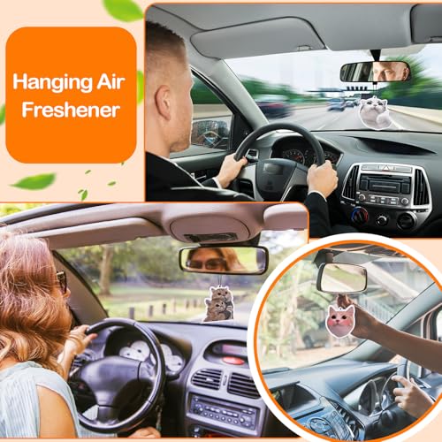 Image of 18 Pack Car Hanging Freshener Cat, Car Accessories Funny Cute Cat for Women and Men Hanging Air Freshener Interior Room Decorations Pendant Supplies