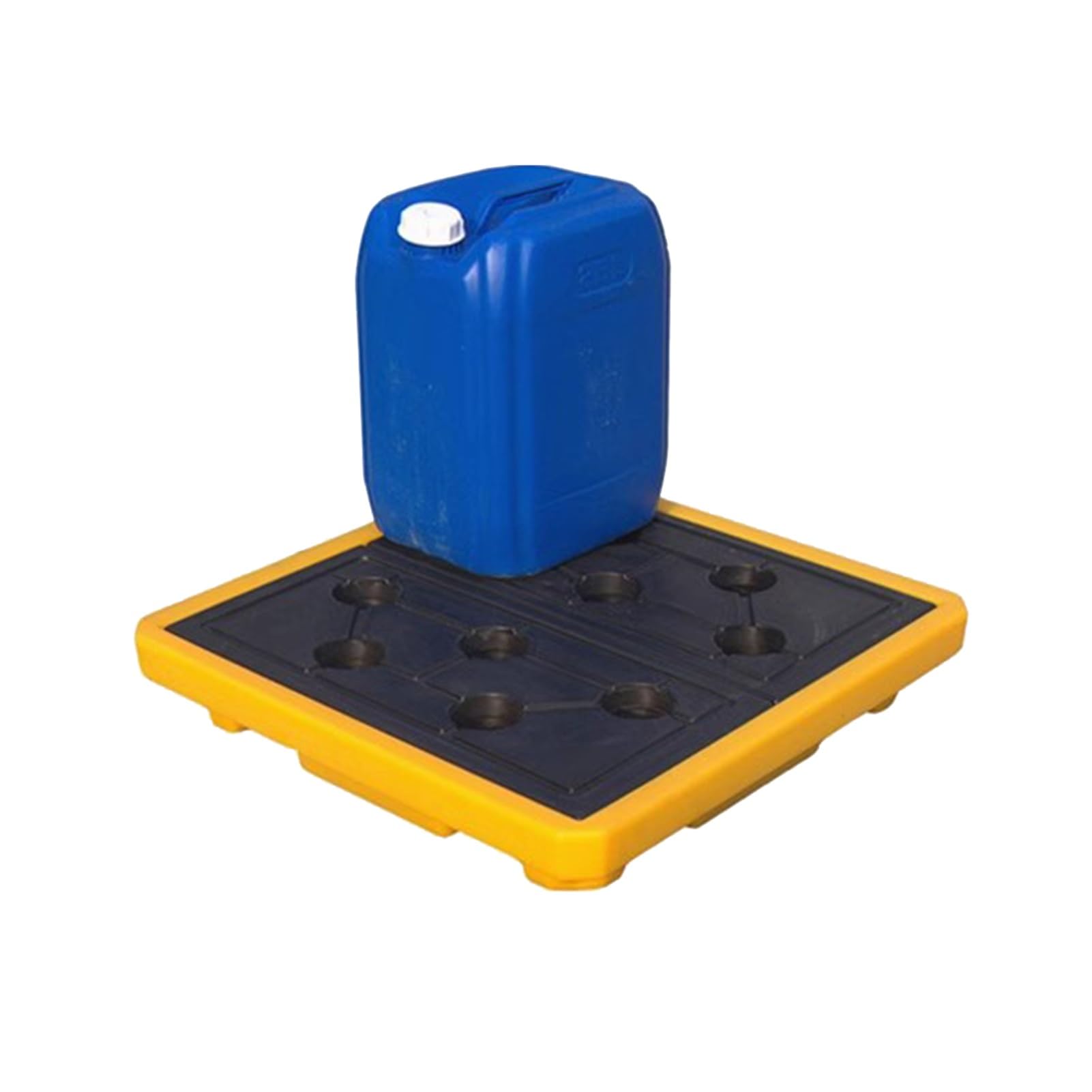 SGKOMN Modular Yellow & Black Polyethylene Spill Tray - Drum Spill Containment Pallet with Drain Outlet Detachable Grates for Garage Storage