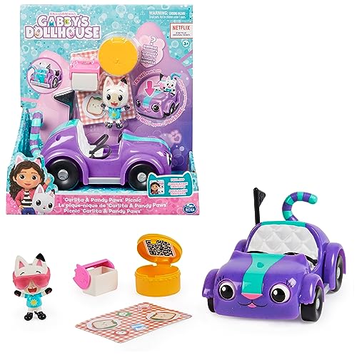 Gabby et la Maison Magique - Gabby Dollhouse - Véhicule Chabriolette - Voiture Avec 1 Figurine Et 2 Accessoires - Dessin Animé Jouet Maison De Poupée - Jouet Enfant 3 Ans Et +