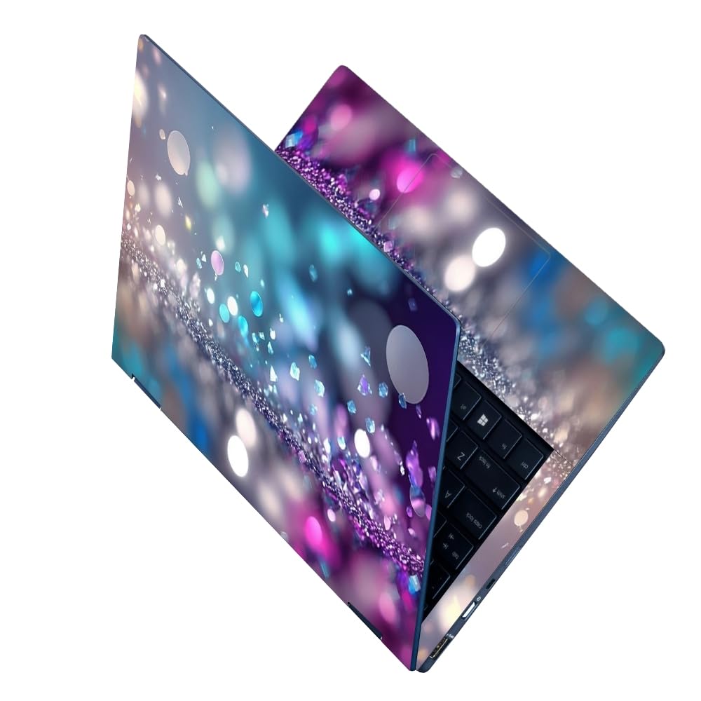 Finearts Full Body Laptop Skin Upto 15.6 inch Sticker Compatible for Dell/HP/Lenovo/Acer/Sony All Laptop Size Upto 14 to 15.6 Inch - Abstract Glitter Silver Purple Blue Lights (B0CSG9Q847) Amazon Price History, Amazon Price Tracker