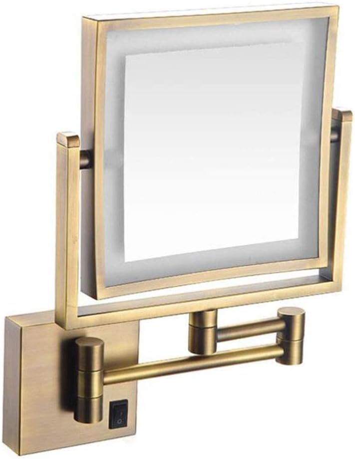 Makeup Mirror Vanity Mirror Wall Mounted Mirror,Square Double-Sided LED Makeup Mirror Folding Telescopic Mirror Bathroom Magnifying Beauty Mirror with Light Cosmetic Mirror(Zirconium Gold)
