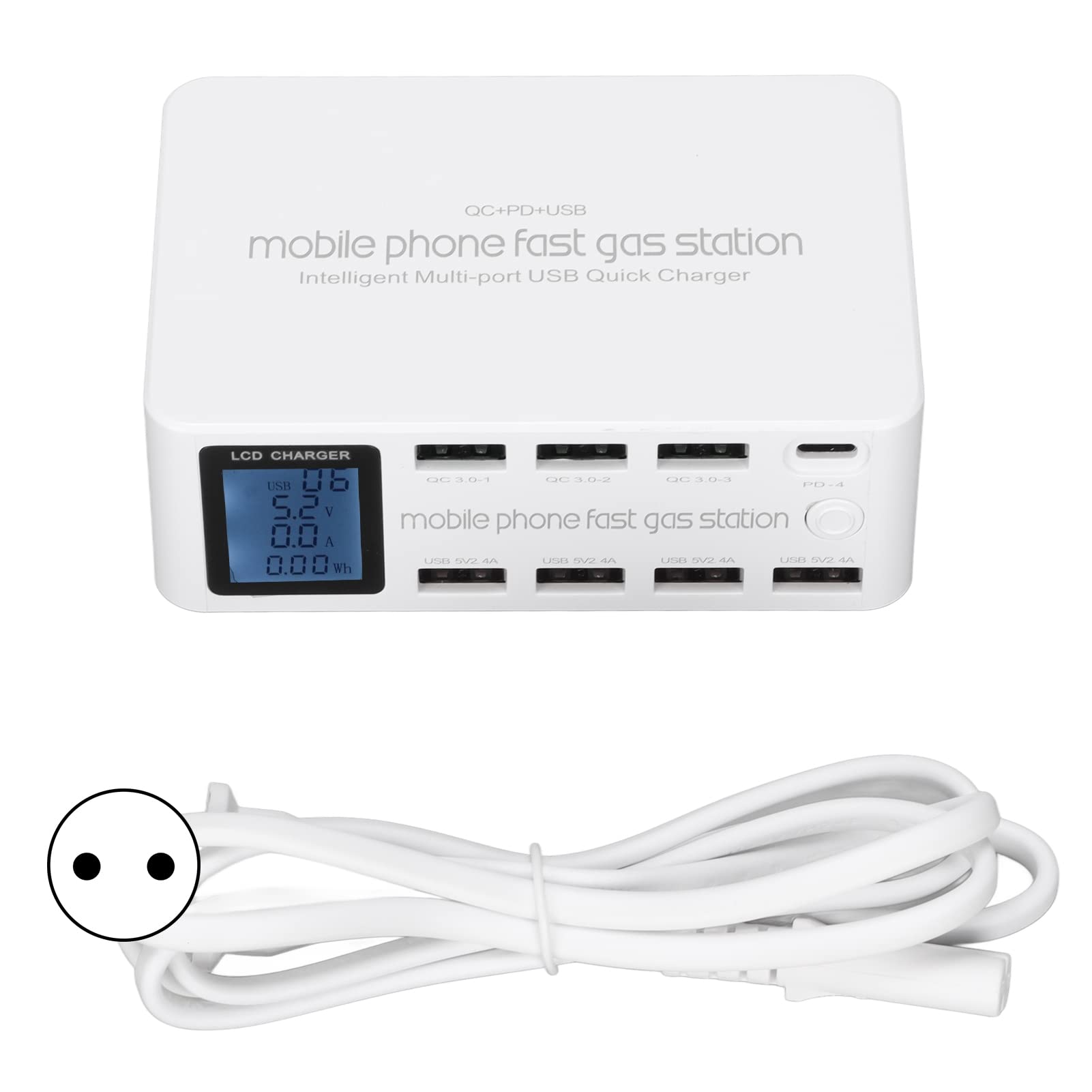 Estación de Carga múltiple Inteligente Cargador de Pantalla LCD de 8 Puertos WLX-818D Estación de Carga USB multipuerto de 100 W para teléfonos Cargador de Pantalla LCD multipuerto(ME)