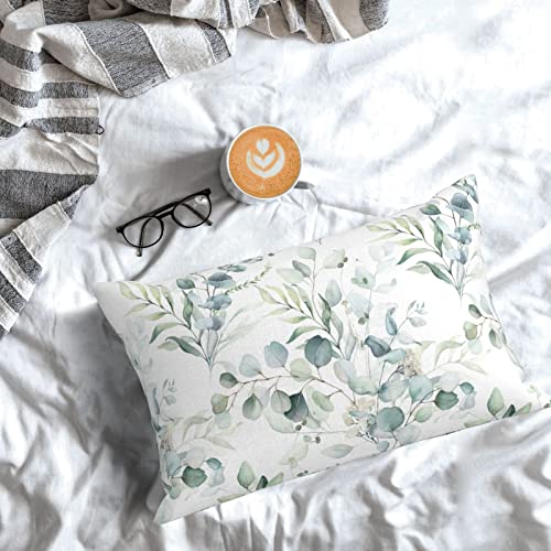Aeioae Spring Sage Green Pillow Covers 12X20 Inch Set Of 2,Watercolor Eucalyptus Floral Throw Pillows Case,Seafoam Leaves Print Decorative Square Cushion Covers Outdoor Leaf Decor For Home Sofa Bed #TOP2