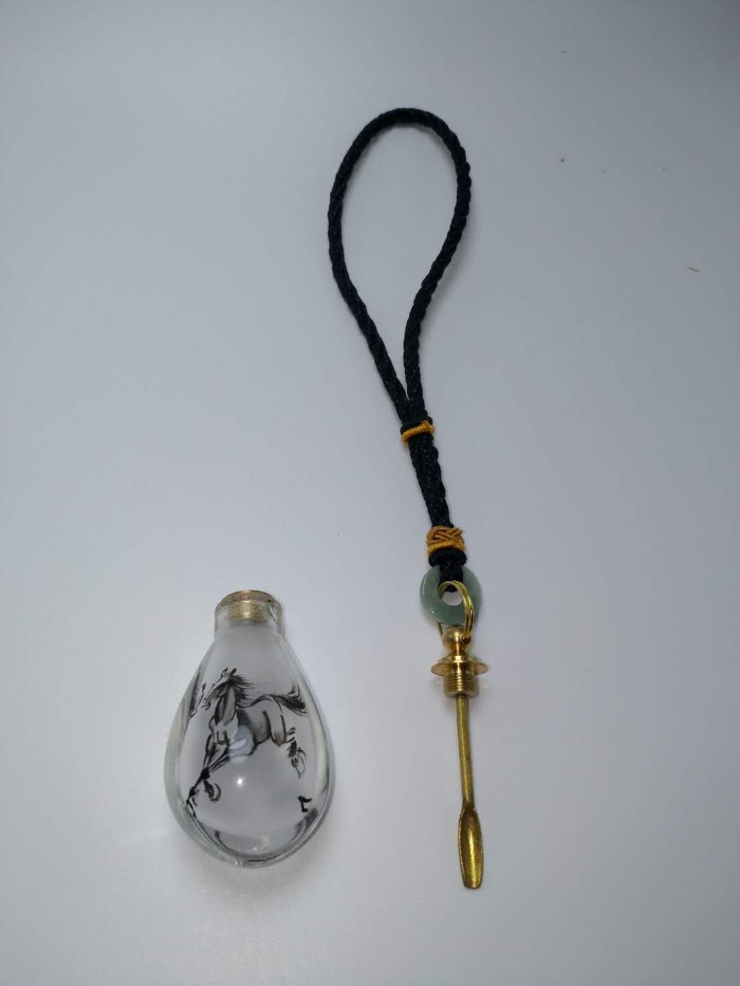 Small Glass Bottle with Snuff Spoon with Nice Box Portable Lanyard Snuff Bottle Beautiful Glass Pendant for Wrist Hand (Horse Inside Painted) Hanukkah Boxing Day