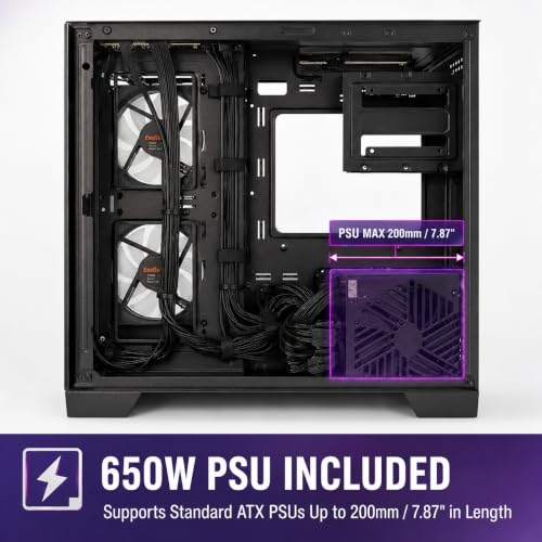 Evounic Micro-ATX Mini-Tower Gaming PC Case Includes 650W Power Supply | 8 Pre-Installed 120mm ARGB Fans, Umbra 10-Port 5V 3-Pin ARGB Controller Hub, Panoramic Dual Tempered Glass - image 4
