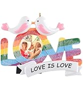 Love is Love Photo Frame Ornament,LGBT Lesbian Ornament, Personalized Couple Lesbian Pride Orname...