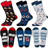 Belloxis Grillzubehör Männer Geschenk Socken Herren 43-46 Baumwollsocken Grill Geschenke für Männer Lustige Bunt Witzige Socken