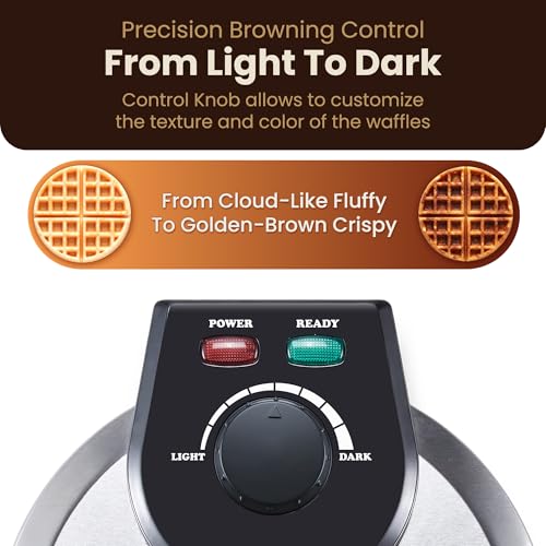 Image of Elite Gourmet Belgian Waffle Maker, Ceramic Nonstick, 1100W Stainless Steel | PFAS-Free CeramiCrisp Plates, Adjustable Browning Control, Power & Ready Indicator Lights, Vertical Storage