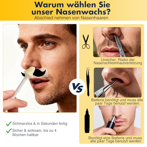 Nose Wax Kit,Nasenhaar Wachs,Nasenwachs Haarentfernung Set für Männer und Frauen,Tragbarer Nasenhaarentferner,Nase Waxing Set Mini Wax Maschine mit 100g Wax,20 nasenwachs stäbchen,USB-Schnellwärmung