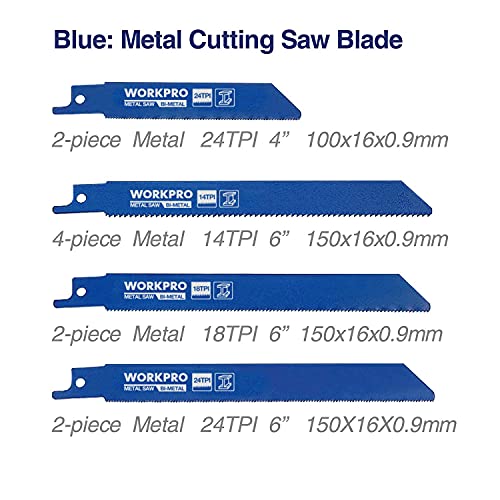 Workpro Cordless Reciprocating Saw, 20V 4.0Ah Battery, 1-Inch Stroke Length, 4 Saw Blades Included+ Workpro 32-Piece Reciprocating Saw Blade Set - Metal/Woodcutting Saw Blades, Pruner Saw Blades #TOP1